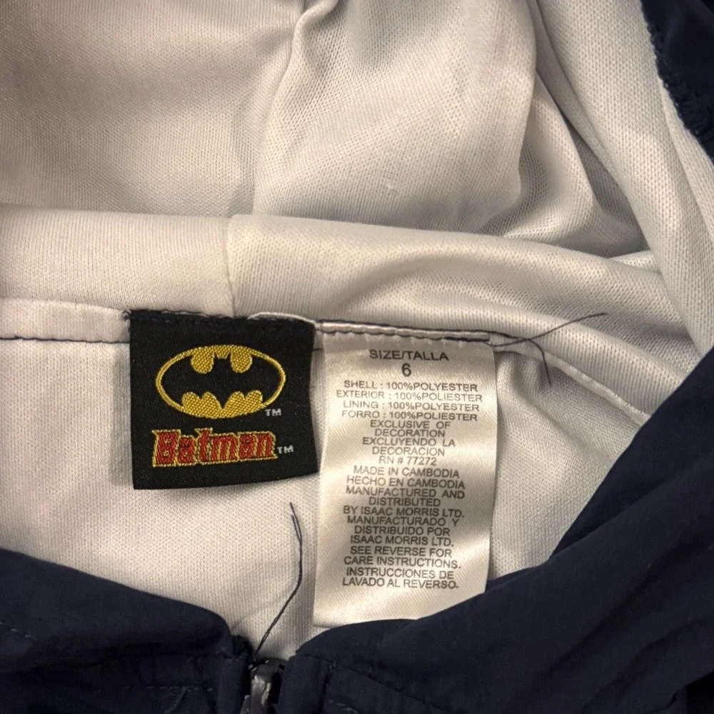 Batman Gotham Guardian Hooded Windbreaker Jacket Kids Full Zip Blue Size 6